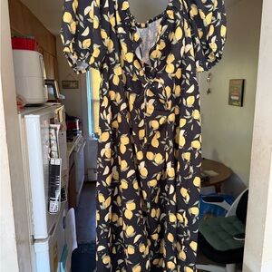 Lemon Print Black Dress